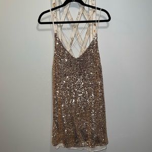 Free People Gold Sequin Slip dress, size L